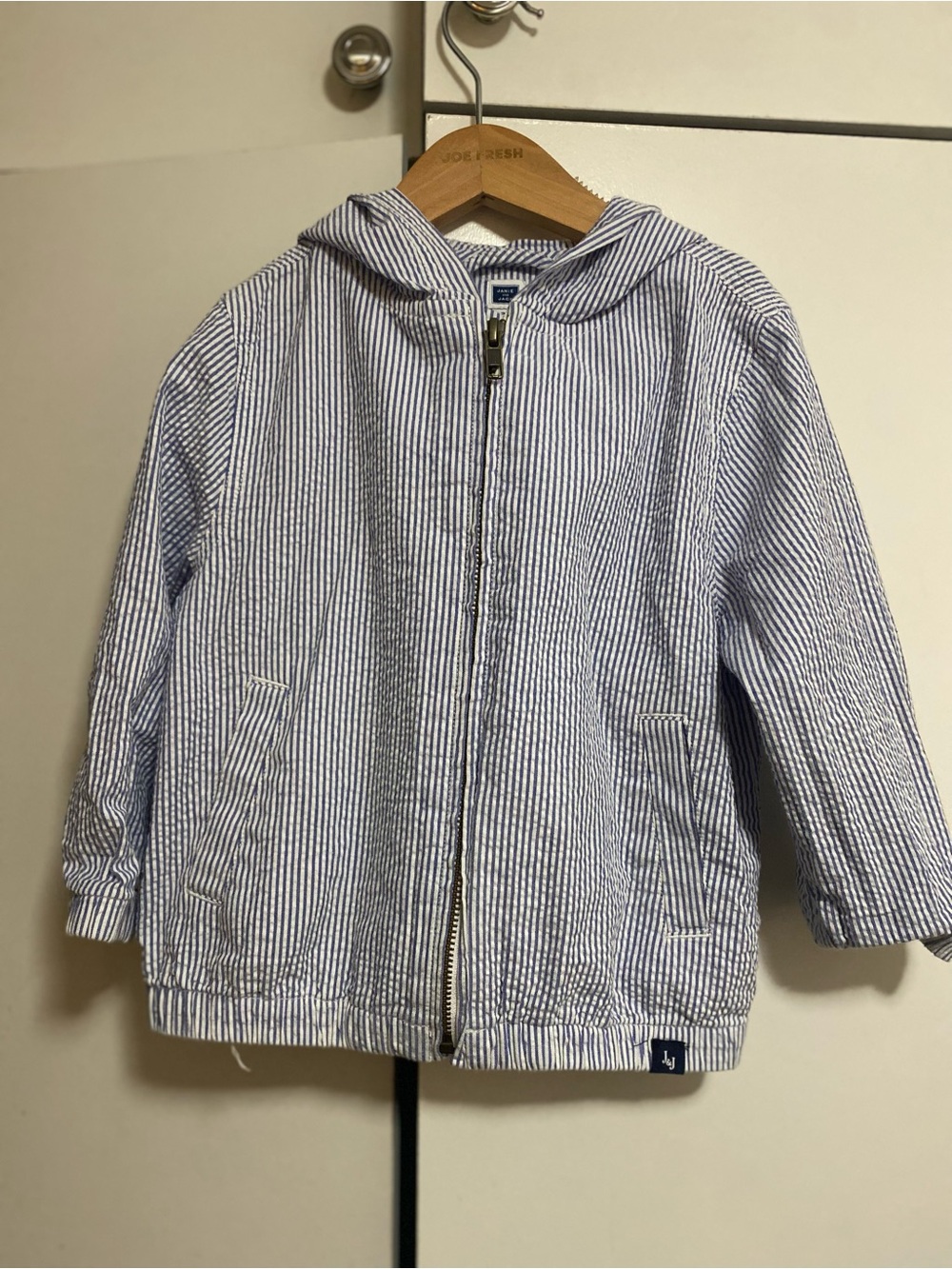 Janie and Jack Blue & White Striped Hooded Seersucker Jacket
